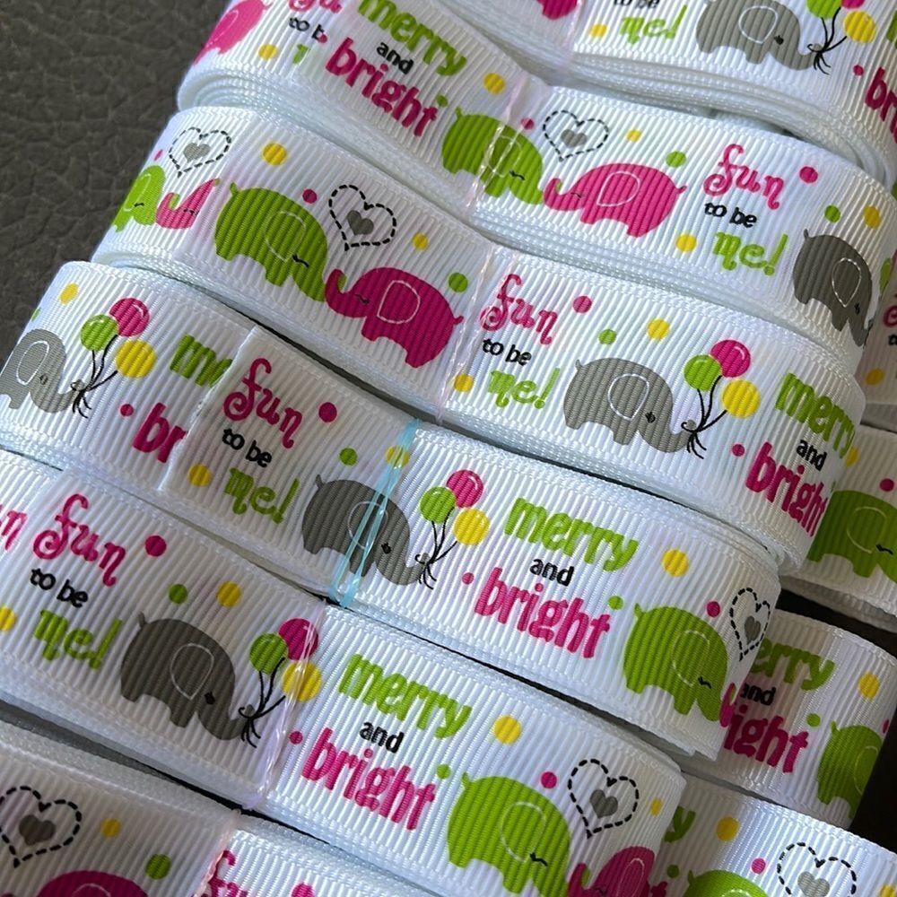 Grosgrain Ribbon 7/8” 5 yards 5/$20 NEW merry & bright elephants fun to be me - Picture 4 of 9